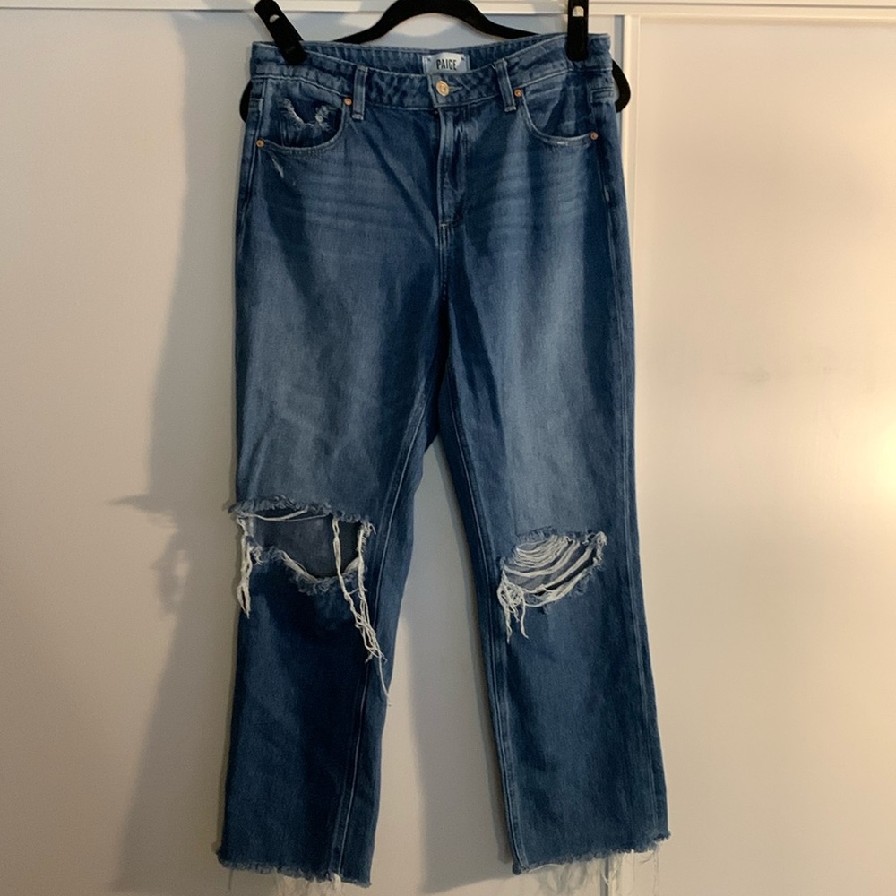 🎉6X HP🎉 PAIGE Noella Destructed Cropped Straight Leg Jeans - Picture 4 of 9